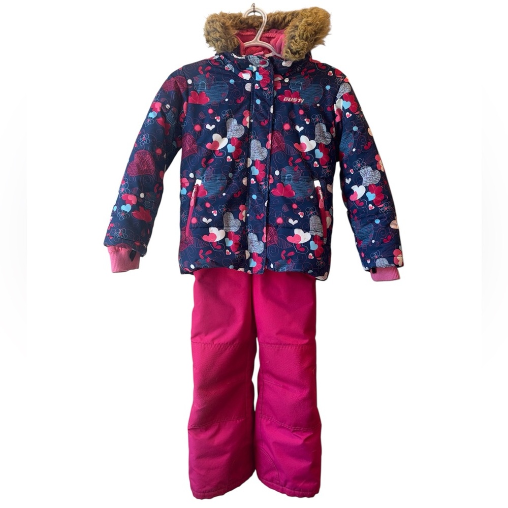 Gusti Kids Heart/Floral Winter Jacket and Snow Pants Set, Size 6x